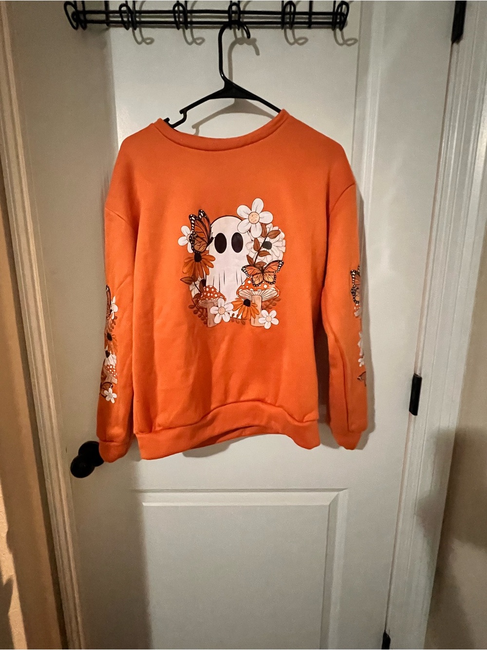 Boo-tiful Orange Ghost & Butterfly Graphic Sweatshirt